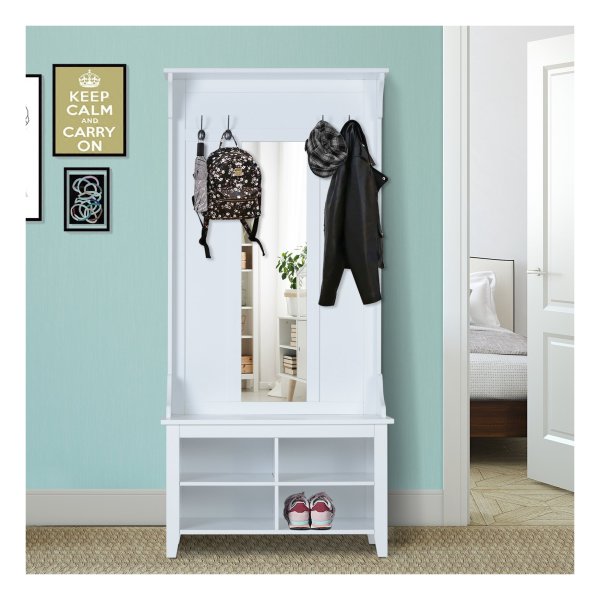 Halcombinatie - Zaza Home - 3-in-1 met schoenenkast - wandspiegel - wit