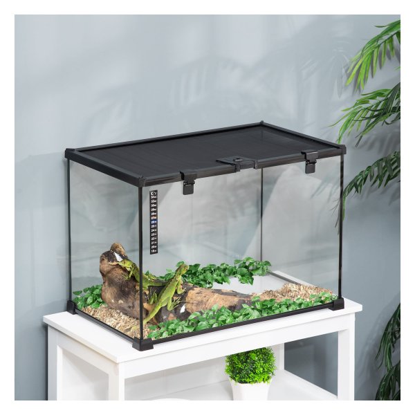 Reptielenhuis - Glasterrarium - Voedingsdoos – Thermometer - zwart