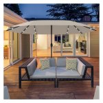 Terrasscherm - Groot terrasscherm van Markscield - Dubbel zonnescherm – LED-verlichting - Kaki