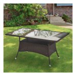 Tuineettafel - LuxeLife - Poly rattan - Glazen blad - Bruin & zwart