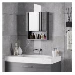 Badkamermeubel - LuxeLife - Spiegelende deuren – RVS - Zilver