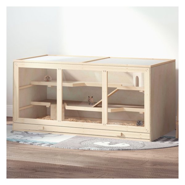 Hamsterkooi - Zaza Home - Stabiel hout - Trappetjes - Naturel