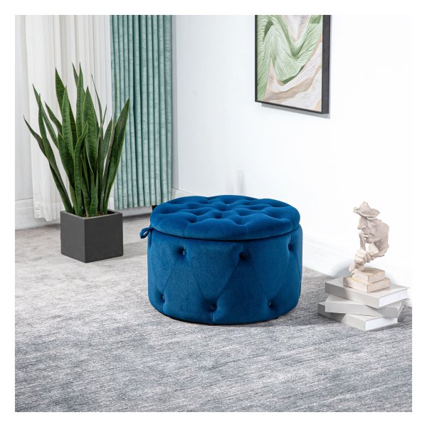 Opbergkruk - Luxor Living - Gestoffeerde zitting - Fluweel - Blauw