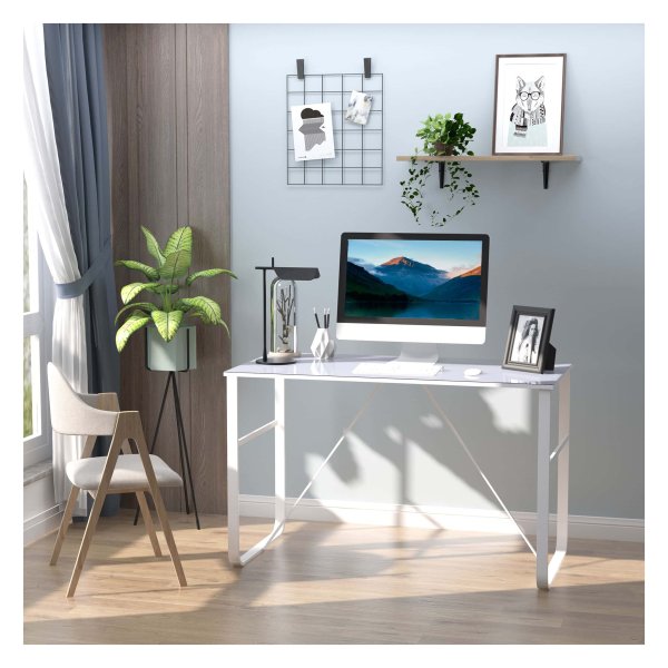 Computertafel - Zaza Home - Gehard glazen tafelblad - Wit