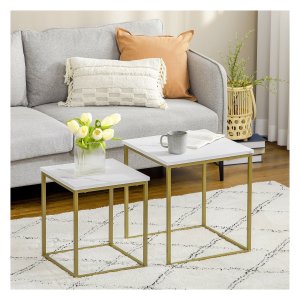 Marmeren – Bijzettafel set - Stalen frame – Wit