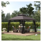 Tuinpaviljoen - Dubbel dak - Metalen frame - Koffiekleur