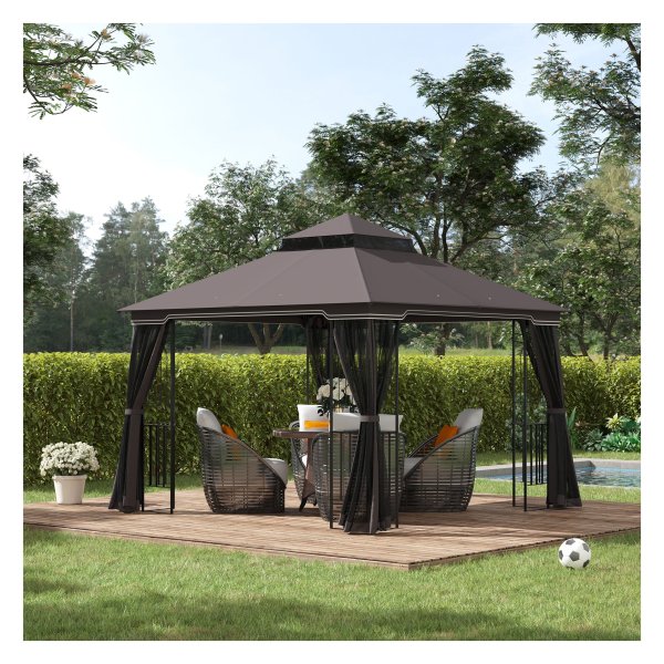 Tuinpaviljoen - Dubbel dak - Metalen frame - Koffiekleur