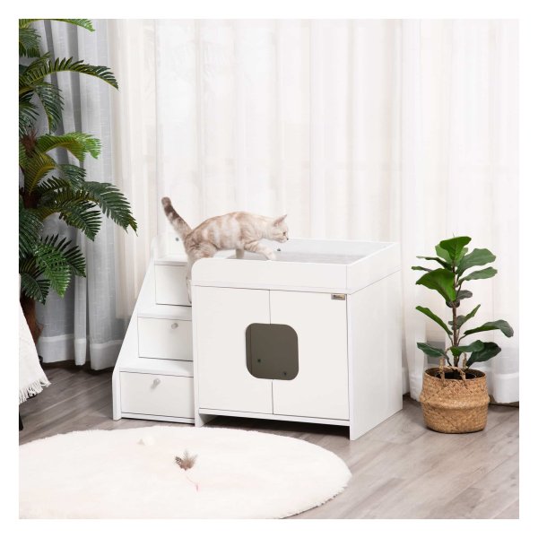 Kattenkastje - HappyCat - Trapjes - Deuropening - Wit