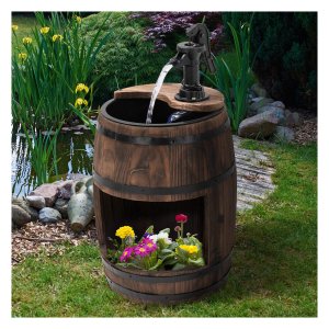 Tuinfontein - Houten regenton - Plantenbak - Donkerbruin