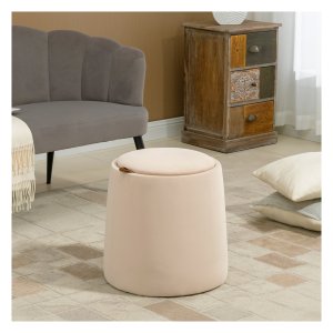 Kruk - Luxe Living - Opbergruimte - Gestoffeerde zitting - Beige.