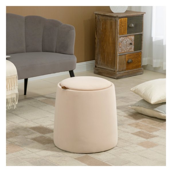 Kruk - Luxe Living - Opbergruimte - Gestoffeerde zitting - Beige.