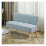 Bankstel - Stoffen tweezitsbank - Lichtgroene bekleding - Lounge kussens