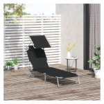 Tuinligstoel - RelaxGarden - Opvouwbaar - Zonbescherming - Zwart