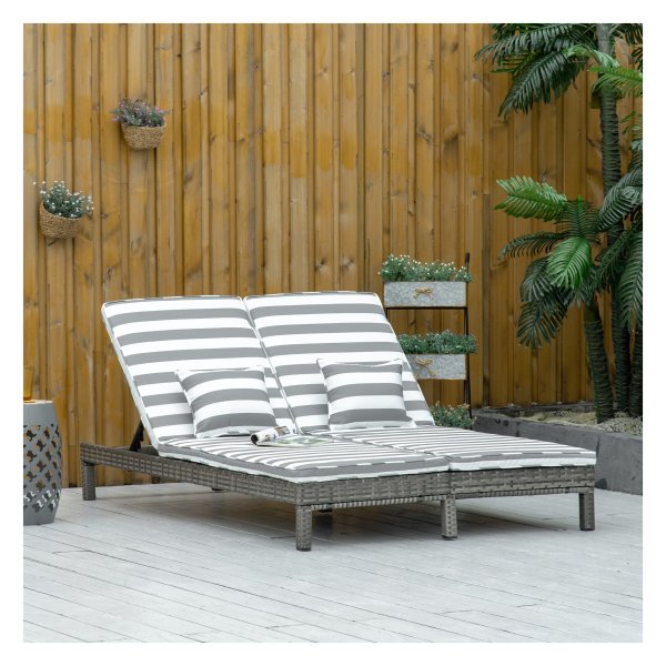 Ligstoel – Lounge-Luxe – Verstelbare rugleuning – Metaal/Rotan - Grijs/Wit