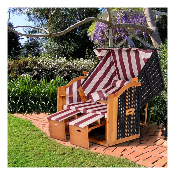 Strandstoel - ZonneMax - Dubbele zonnestandaard - Verstelbare rugleuning - Rood&wit