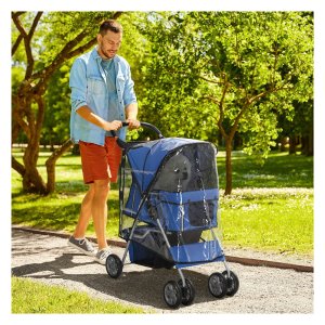 Hondenbuggy - HappyPets - Opvouwbaar - Regenhoes - Blauw