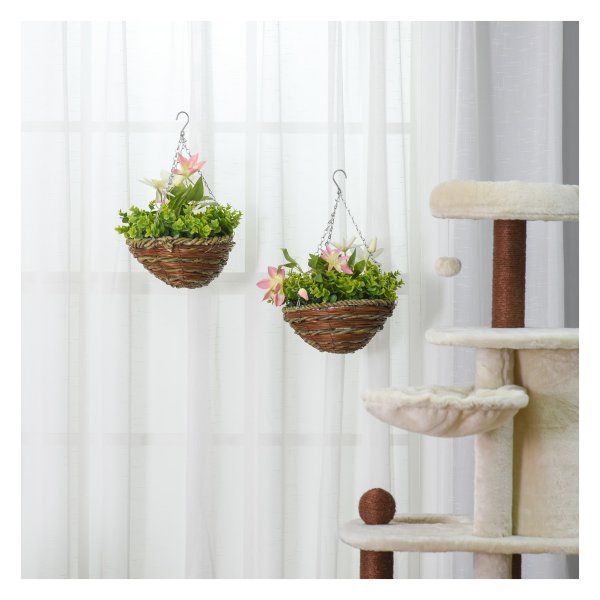 2 kunstmatige planten hangende plant clematis in de pot met haakdecoratie Pe roze+groen 30 x 30 x 32 cm