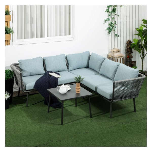 Tuinset - Rieten - 4 personen - Grijs
