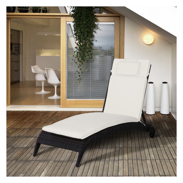 Tuinlounger - ComfortMaster - Met kussen - Afneembare hoes - Crème wit