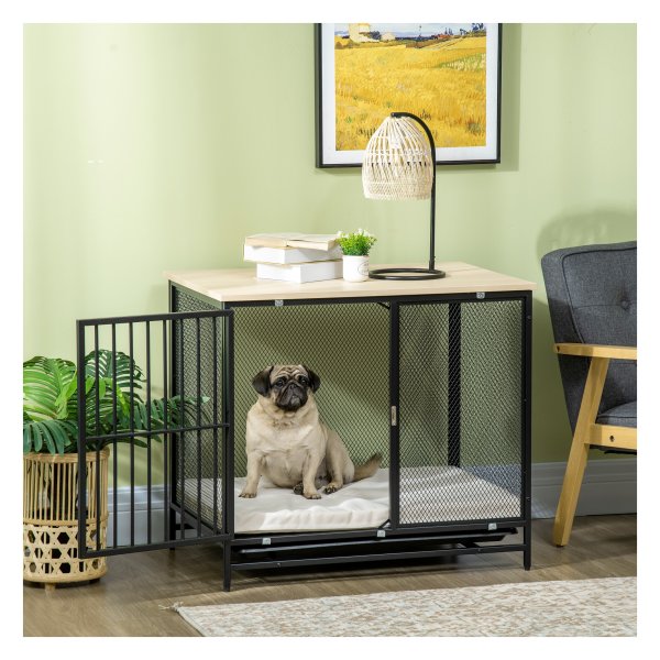Hondenbench - LuxeDog - Tafelblad & Kussens - Eikenhout & Zwart