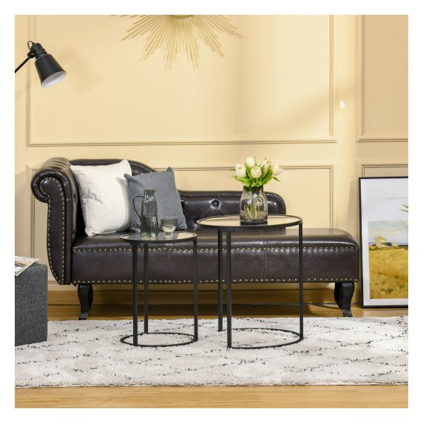 Salontafel - Zijzijset - Stapelbaar - Glazen tafelblad - Zwart