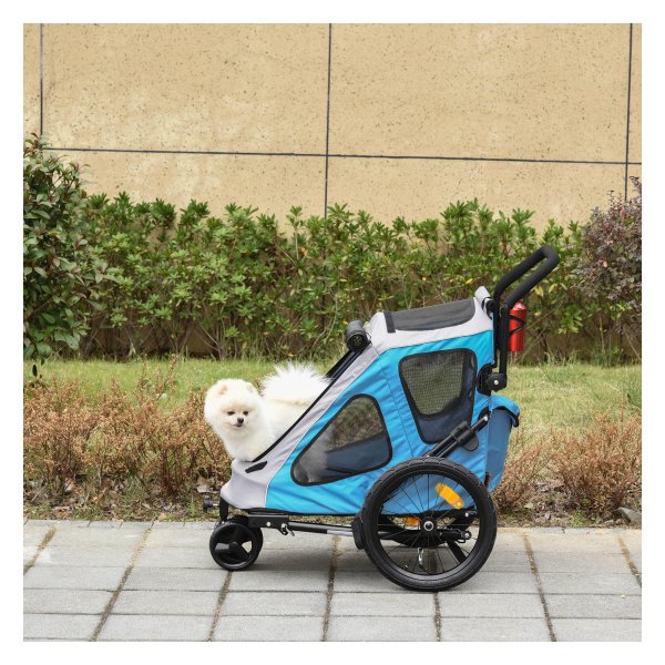Hondenkar - Pet Fietskar - 2-in-1 Vervoer – Ademend – Blauw