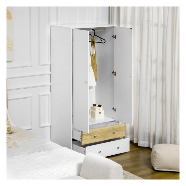 Kledingkast - LuxeHome - Draaideuren - Laden - Wit