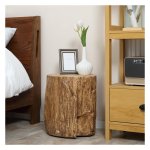 Boomstam bijzettafel - Robuust design - Glazen tafelblad - Waterdicht - Bruin