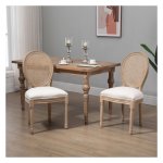 Eetkamerstoelen - Vintage Chic - Gestoffeerde Zitting - Rotan Rugleuning - Wit