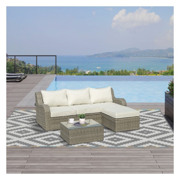 Tuinmeubelset - Polyrattan - 3 personen - Aluminium - Lichtgrijs
