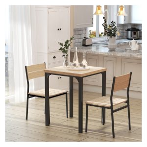 Eetkamerset - Livin - Houten tafel en metalen frame - Natuurlijk hout en zwart