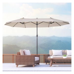 Tuinscherm – SYMPARIES - Dubbele zonnescherm – Handmatig bediend - Beige