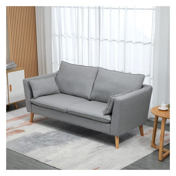 Bankstel - Elegant Living - Linnen look en houten poten - lichtgrijs