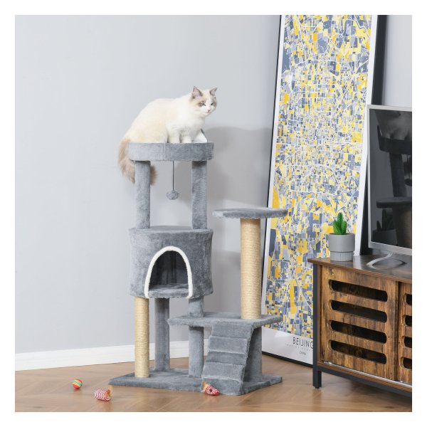 Klimboom - Grijze jute - Hoogte 100 cm - Kattenhuis - Spaanplaat