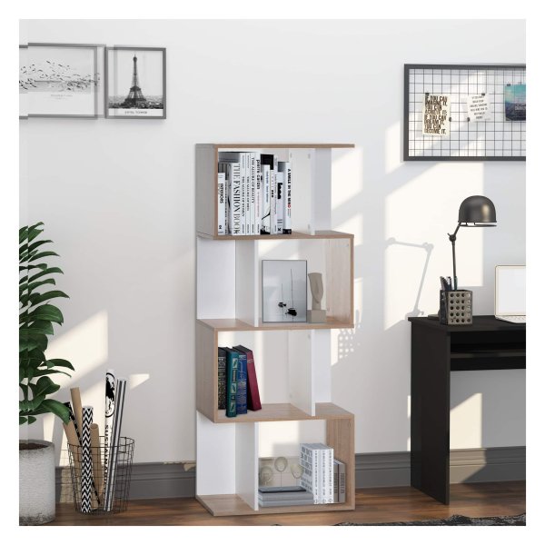 Boekenkast - Zaza Home - S-vormig - 4-niveaus - natuurlijk hout