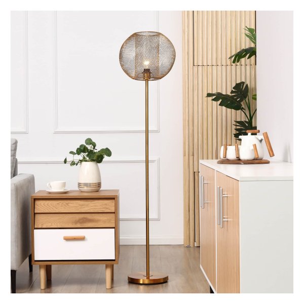 Staande lamp - Metalen rooster - Vintage goud - Slaapkamer