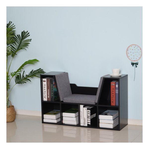 Boekenkast - Zaza Home - Zitbank - Opbergkisten - Grijs