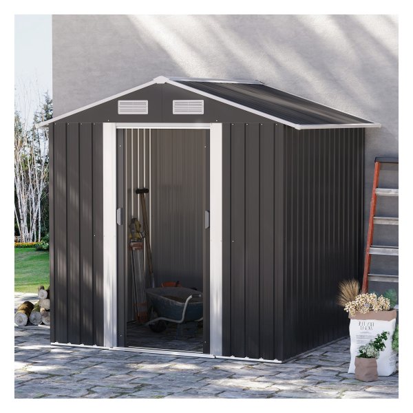 Tuinhuisje - Metalen tuinhuis - Schuifdeuren - Apparaatschuur - Zwart