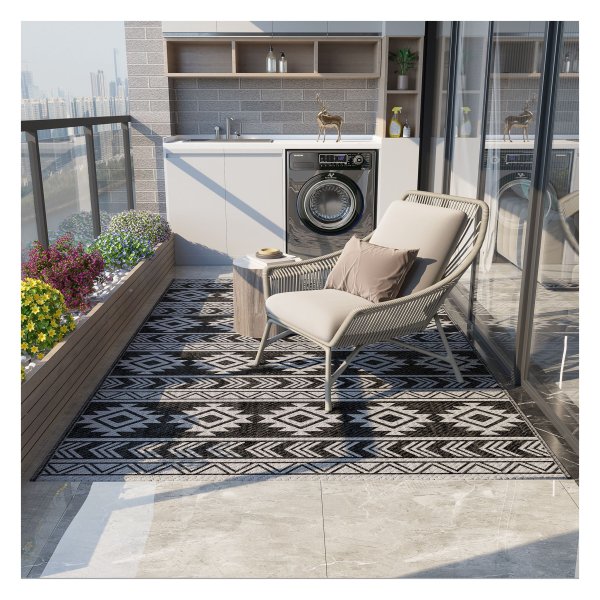 Tapijt - Outdoor Living - Waterdicht & Dubbelzijdig - Zwart/Grijs