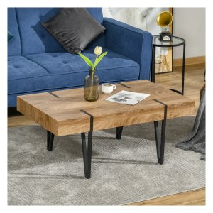 Salontafel - Softs - Verstelbare voetsteunen - Industrieel design - Natuurlijk hout