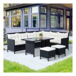Tuinset - LuxeLife - 7-persoons – Poly rattan - Zwart & crèmewit