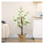 Kunstmatige plant, emmerblad, kunstplant, kunstbloemen in de pot, huisplant voor woonkamer, slaapkamer, 150 cm, wit+groen