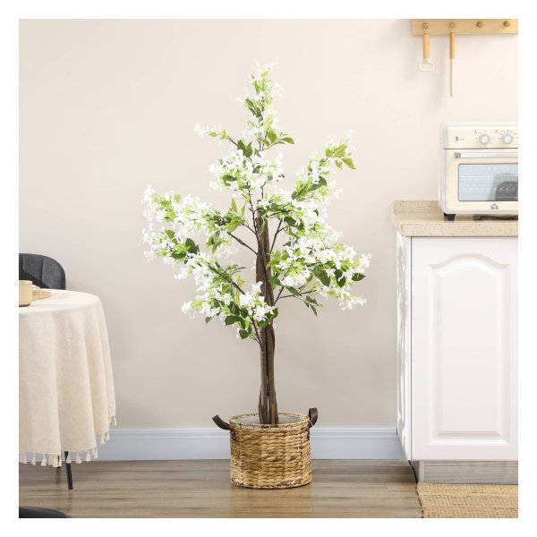 Kunstmatige plant, emmerblad, kunstplant, kunstbloemen in de pot, huisplant voor woonkamer, slaapkamer, 150 cm, wit+groen