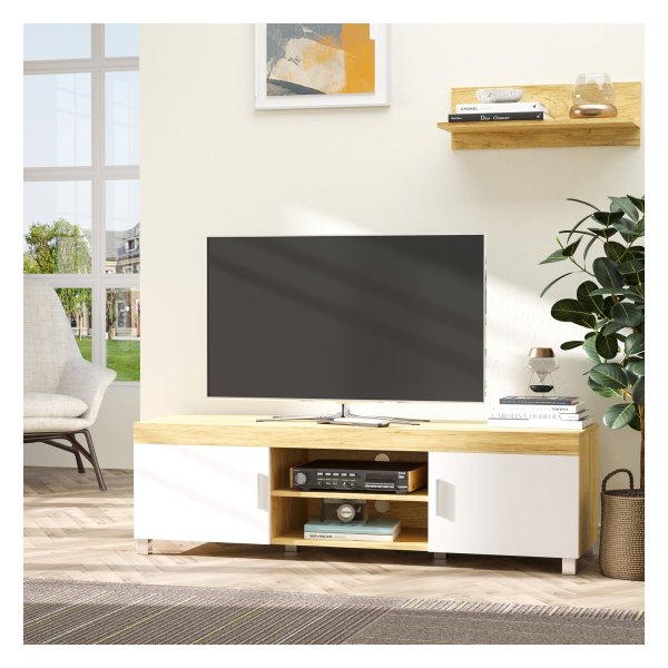 TV-Kast - Zaza Home - Schelpplanken Deuren - Kabelmanagement - Wit