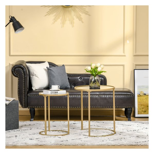 Bijzettafel – Zaza Home - Stapelbaar – Glazen blad - Goud
