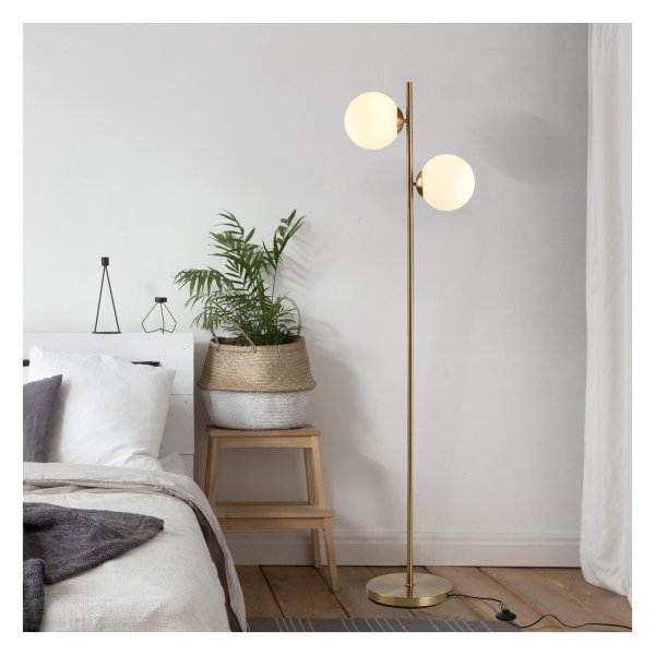 Staande lamp - Leglamp met 2-delige lampenkap - Staal en glas