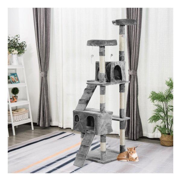 Kattenboom - PetLovers - Kattenhuisje - Hoge ladder - Grijs