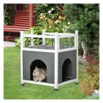 Kattenhuis – Houten Paradijs - Winterbestendig – Balkon - Grijs & Wit