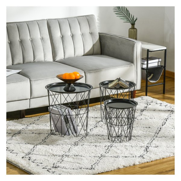 Bijzettafel - StalenCraft - Opbergmanden - Decoratief - Zwart