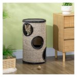 Kattenkrabpaal - LuxeKrab - 3 schuilplaatsen - sisal - grijs
